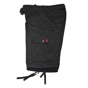 Polo Ralph Lauren Mens Black Cargo Shorts Belted Ramie Cotton 36 x14 Long Inseam